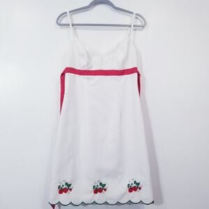 Shoshanna White Dress with Red Accents and Strawberry Embroidery